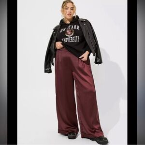 Torrid Women's Burgundy Satin Wide-Leg Pants
